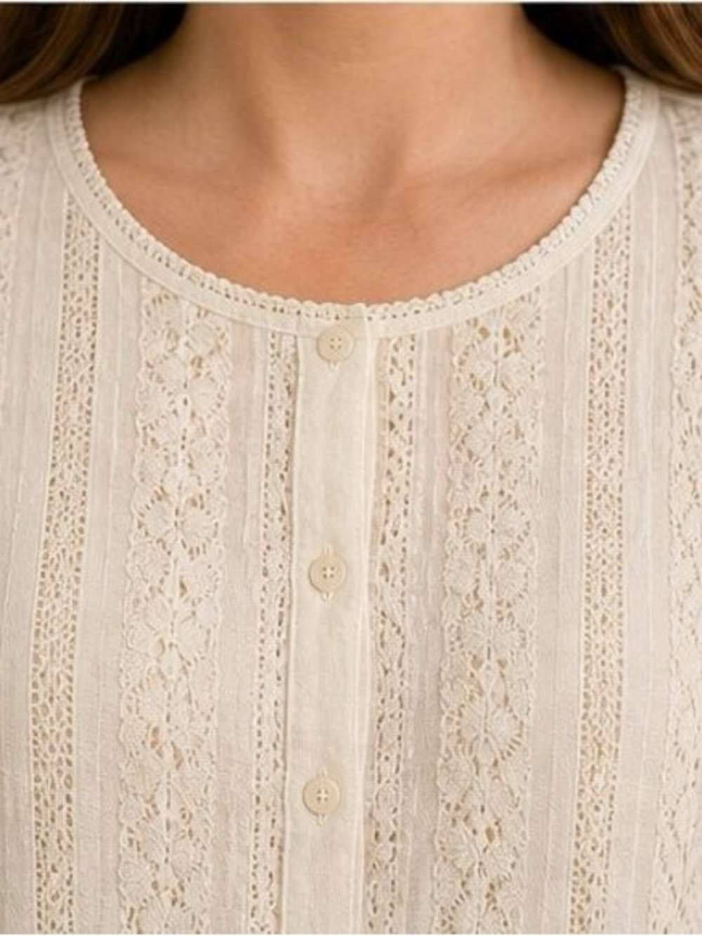 Women’s Cream Lace Button-Front Top - Picture 4 of 6